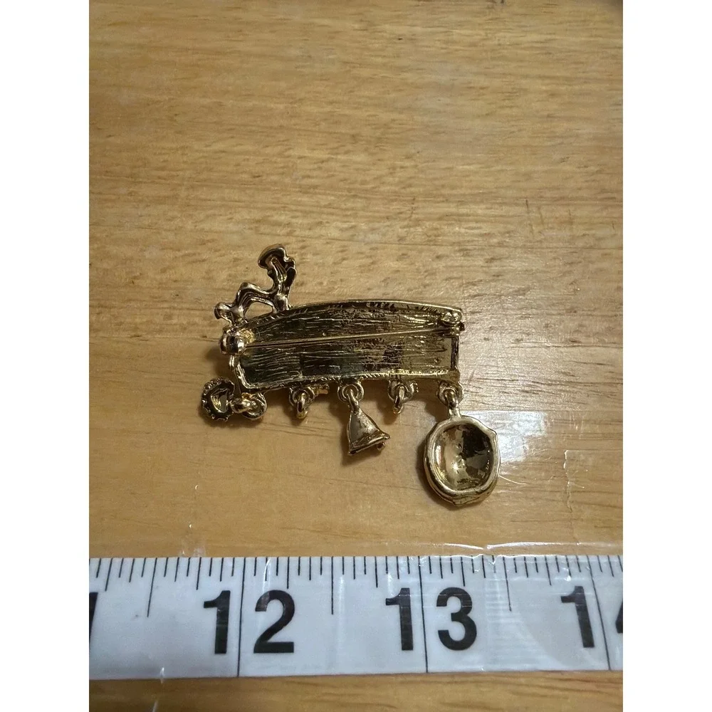 VTG Gold Tone Teachers Rule Ruler Brooch with Enamel Apple and Student Charms